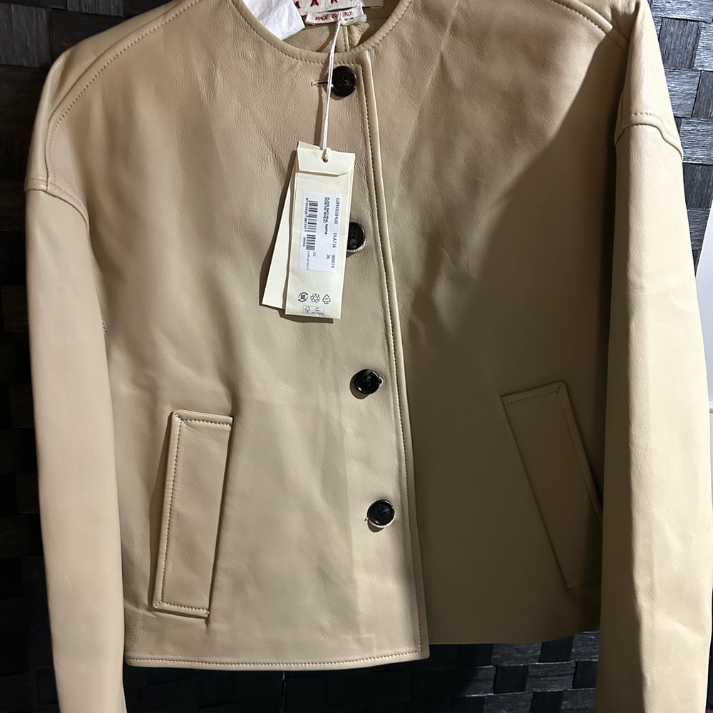 Marni Cream Leather Jacket Tailored Cropped Design